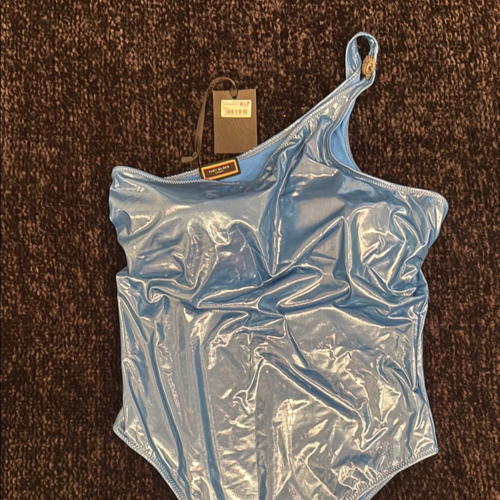 Shiny Blue One-Shoulder Swimsuit